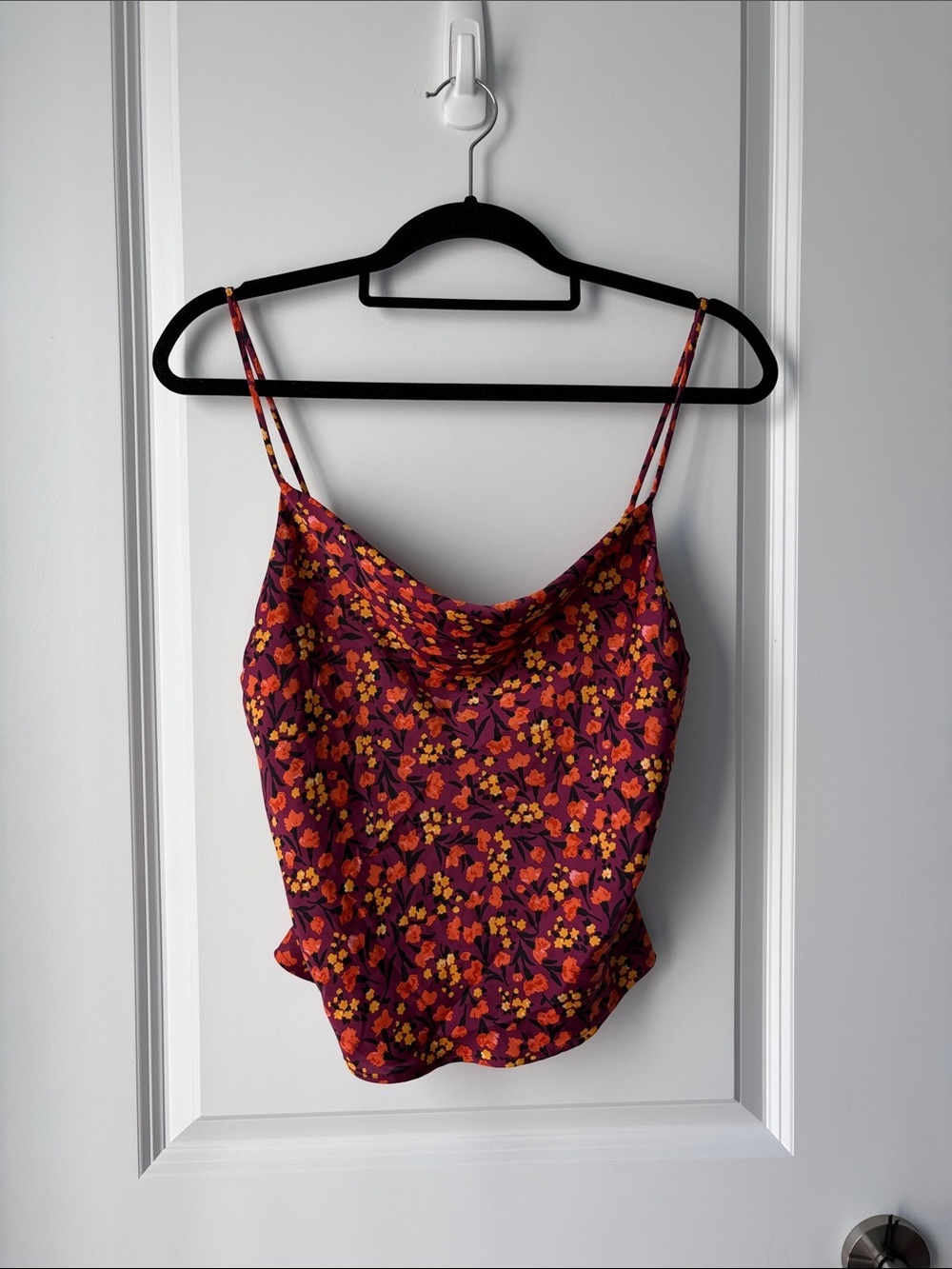NWOT Zara Floral Satin Cowlneck Tank